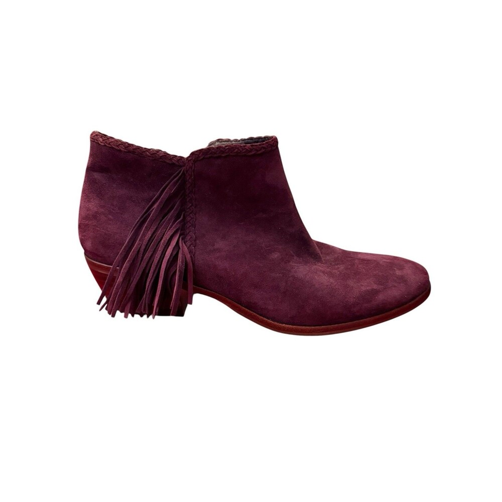 Sam Edelman Paige Burgundy Suede Fringe Ankle Booties Size 8 Boho Western